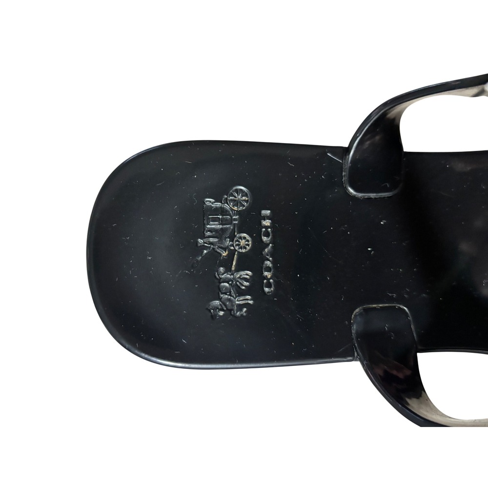 Coach Plato Black Jelly T-Strap Thong Sandals Silver Hardware Q8001 Womens 8B - Picture 3 of 6